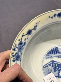 Two Chinese blue and white 'klapmuts' bowls with narrative design, Kangxi