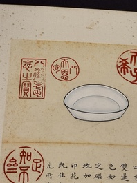 Chinese school: 'Album of Qing dynasty imperial porcelain', Qianlong seal mark, ink and colour on silk, 19/20th C.
