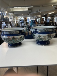A pair of large Chinese famille verte powder-blue-ground 'landscape' jardini&egrave;res, 19th C.