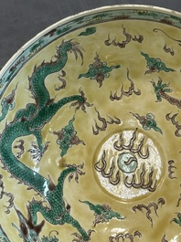 A pair of Chinese famille noire 'dragon' bowls, Wanli mark, 19th C.
