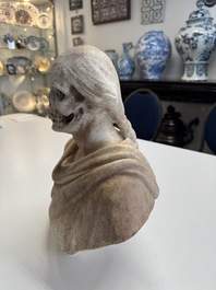 A carved marble 'Vanitas' or 'Memento Mori' bust, Italy, 18th C.
