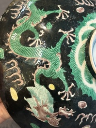 A pair of Chinese famille noire 'dragon' bowls, Wanli mark, 19th C.