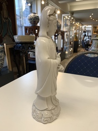 Three Chinese Dehua blanc de Chine figures of Guanyin, 20th C.