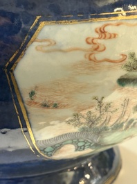 A pair of large Chinese famille verte powder-blue-ground 'landscape' jardini&egrave;res, 19th C.