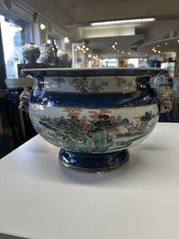 A pair of large Chinese famille verte powder-blue-ground 'landscape' jardini&egrave;res, 19th C.