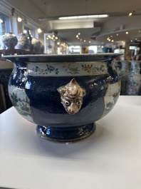 A pair of large Chinese famille verte powder-blue-ground 'landscape' jardini&egrave;res, 19th C.