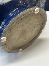 A pair of large Chinese famille verte powder-blue-ground 'landscape' jardini&egrave;res, 19th C.