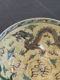 A pair of Chinese famille noire 'dragon' bowls, Wanli mark, 19th C.