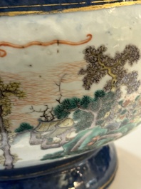 A pair of large Chinese famille verte powder-blue-ground 'landscape' jardini&egrave;res, 19th C.