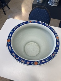 A pair of large Chinese famille verte powder-blue-ground 'landscape' jardini&egrave;res, 19th C.