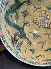 A pair of Chinese famille noire 'dragon' bowls, Wanli mark, 19th C.