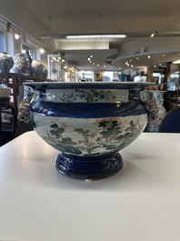 A pair of large Chinese famille verte powder-blue-ground 'landscape' jardini&egrave;res, 19th C.