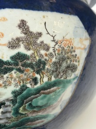 A pair of large Chinese famille verte powder-blue-ground 'landscape' jardini&egrave;res, 19th C.