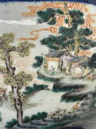 A pair of large Chinese famille verte powder-blue-ground 'landscape' jardini&egrave;res, 19th C.