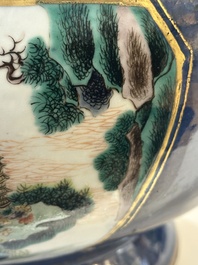 A pair of large Chinese famille verte powder-blue-ground 'landscape' jardini&egrave;res, 19th C.