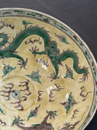 A pair of Chinese famille noire 'dragon' bowls, Wanli mark, 19th C.