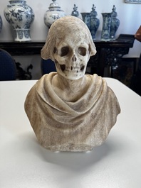 A carved marble 'Vanitas' or 'Memento Mori' bust, Italy, 18th C.