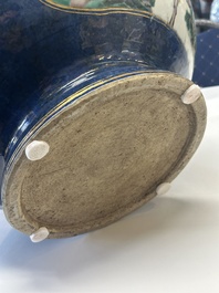 A pair of large Chinese famille verte powder-blue-ground 'landscape' jardini&egrave;res, 19th C.