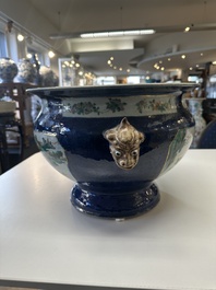 A pair of large Chinese famille verte powder-blue-ground 'landscape' jardini&egrave;res, 19th C.