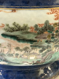 A pair of large Chinese famille verte powder-blue-ground 'landscape' jardini&egrave;res, 19th C.