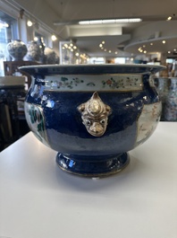 A pair of large Chinese famille verte powder-blue-ground 'landscape' jardini&egrave;res, 19th C.