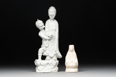 A Chinese Dehua blanc de Chine  'Kuixing' group and a Guanyin, 19th C.