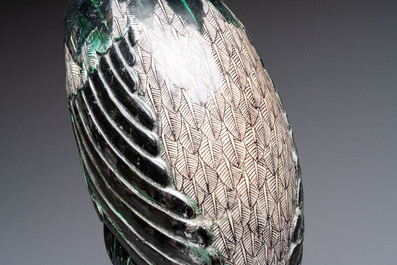 A rare and large Chinese polychrome-glazed crane on a rock, 18/19th C.