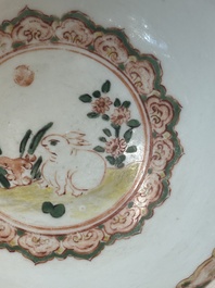 A Chinese wucai 'pomegranate, peony and rabbit' bowl, Transitional period