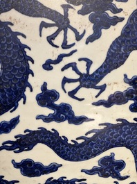A massive Chinese blue and white 'dragon' fish bowl, Jiajing mark, 20th C.