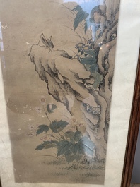 Chinese school: 'Four works with birds and insects near blossoming branches', ink and colour on paper, Republic