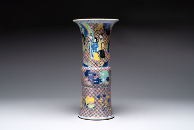 A Chinese wucai 'gu' vase with 'Guo Ziyi 郭子儀', Wanli mark, 19th C.