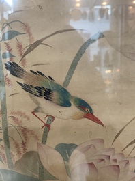 Chinese school: 'Four works with birds and insects near blossoming branches', ink and colour on paper, Republic
