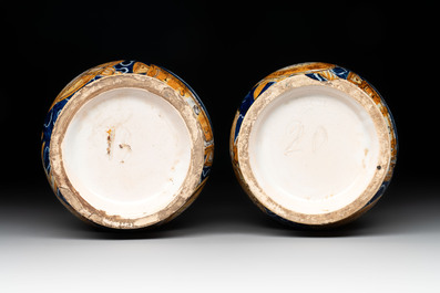A pair of polychrome Italian maiolica 'Venus' albarelli, 19th C.
