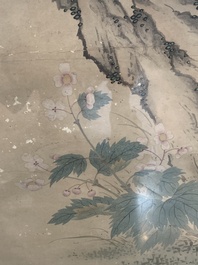 Chinese school: 'Four works with birds and insects near blossoming branches', ink and colour on paper, Republic