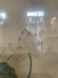 Chinese school: 'Four works with birds and insects near blossoming branches', ink and colour on paper, Republic