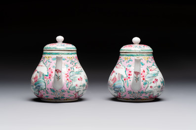 A pair of Chinese famille rose teapots and covers, Yongzheng