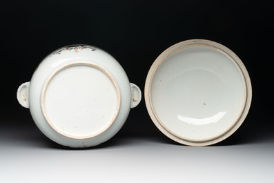A Chinese famille rose armorial tureen and cover with the arms of van Beeftingh for the Dutch market, Qianlong