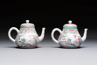A pair of Chinese famille rose teapots and covers, Yongzheng