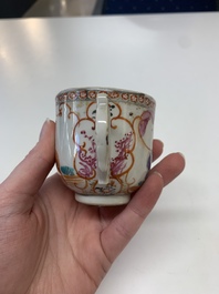 A collection of nine Chinese blue, white and famille rose wares, 18/19th C.