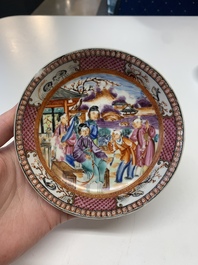 A collection of nine Chinese blue, white and famille rose wares, 18/19th C.