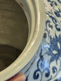 A fine Chinese blue and white 'dragon' vase with mythical-beast-shaped handles, probably Yuan