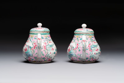 A pair of Chinese famille rose teapots and covers, Yongzheng