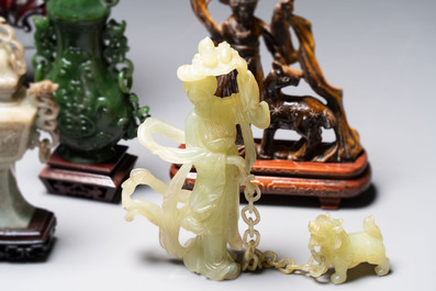A collection of 26 Chinese jadeite, rock crystal, turquoise, agate and other hardstone carvings, 19/20th C.