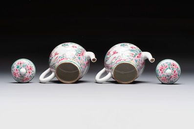 A pair of Chinese famille rose teapots and covers, Yongzheng