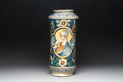 A large polychrome Italian maiolica albarello, Caltagirone, 19th C.