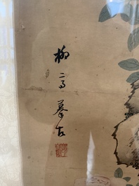 Chinese school: 'Four works with birds and insects near blossoming branches', ink and colour on paper, Republic