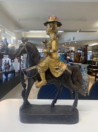 A Burmese gilt-lacquered Nat horse rider, 19/20th C.