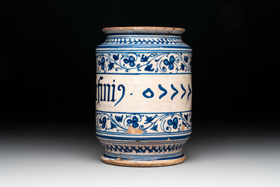 A blue and white Italian albarello, Faenza, 2nd half 16th C.
