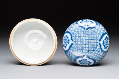 A Chinese blue and white box and cover with floral design, artemisia leaf mark, Kangxi