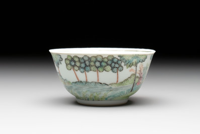 A Chinese famille rose 'Procris and Cephales' cup and saucer, Qianlong
